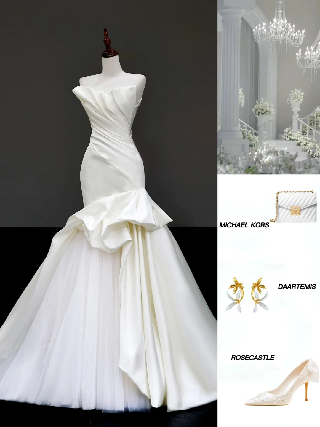 Simple Bridal Gown Mermaid Strapless Satin White Wedding Dresses Minimalist Bridal Gowns DP870