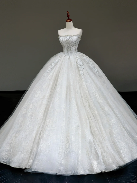 Princess Bridal Gown Ball Gown Strapless Sequin White Beads Wedding Dresses Bridal Gowns DP825