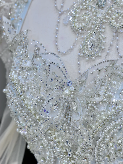 Princess Bridal Gown Ball Gown High Neckline Blue Sequin Beads Wedding Dresses Winter Bridal Gowns DP837
