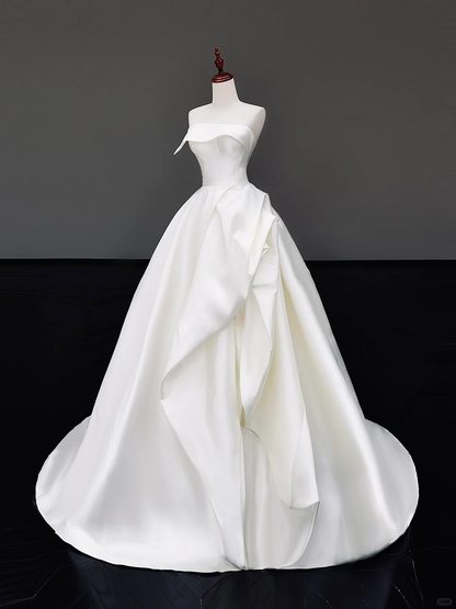 Timeless Bridal Gown Ball Gown Strapless White Satin Wedding Dresses Bridal Gowns DP831