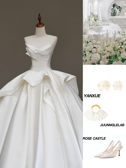 Timeless Bridal Gown Ball Gown Sweetheart White Satin Wedding Dresses Bridal Gowns DP838