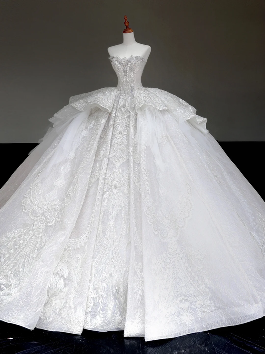 Princess Bridal Gown Ball Gown Strapless White Sequin Beads Wedding Dresses Winter Bridal Gowns DP878