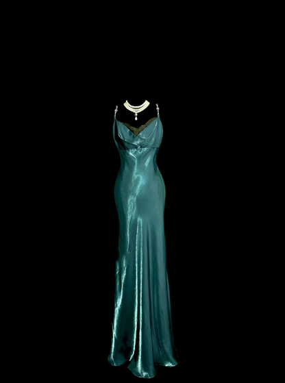 Vintage Sheath Spaghetti Straps Blue Mother Of Bride Dress Party Gown Floor Length For Summer Women DP908