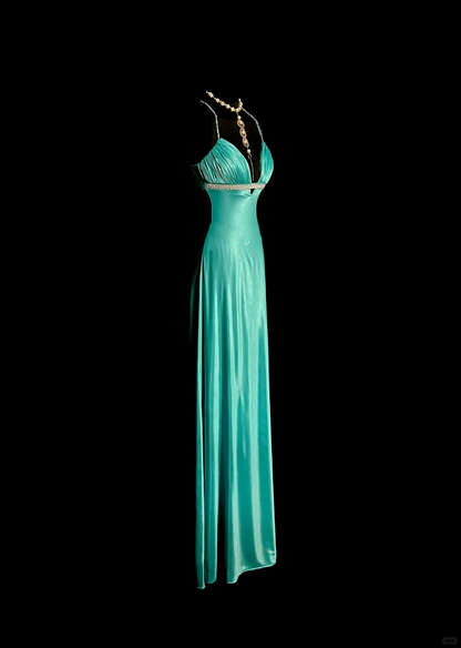 Elegant Glamour Mermaid Spaghetti Straps Blue Satin Long Prom Dresses Party Dress Evening Dress DP927