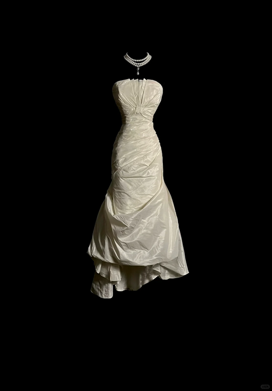 Vintage Bridal Gown Mermaid Strapless Ivory Wedding Dresses Minimalist Bridal Gowns DP932