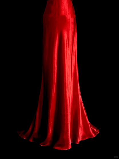 Vintage Mermaid V Neck Sleeveless Satin Long Prom Dresses Ruffles Evening Gowns Evening Dress DP939