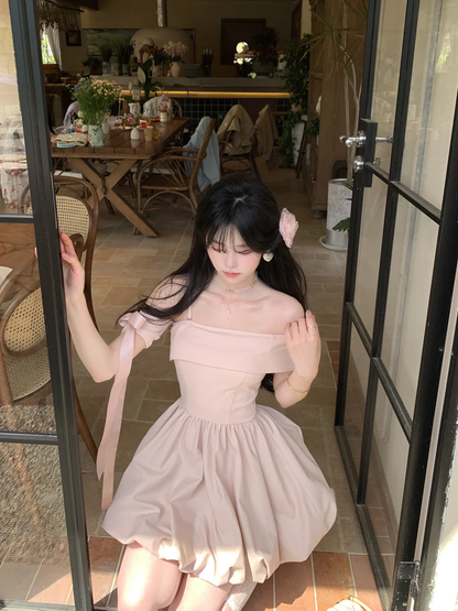 Elegant Off The Shoulder Pink A Line Short Party Dress Homecoming Dress D106