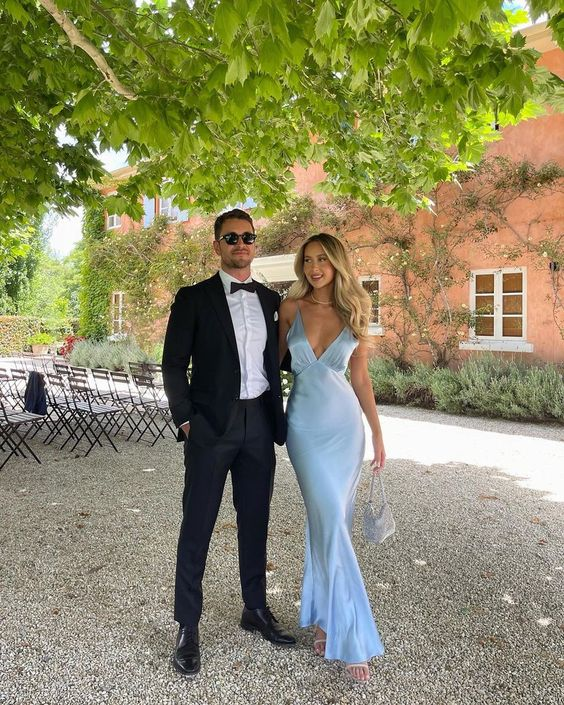 Simple Light Blue Long Prom Dresses  SH868