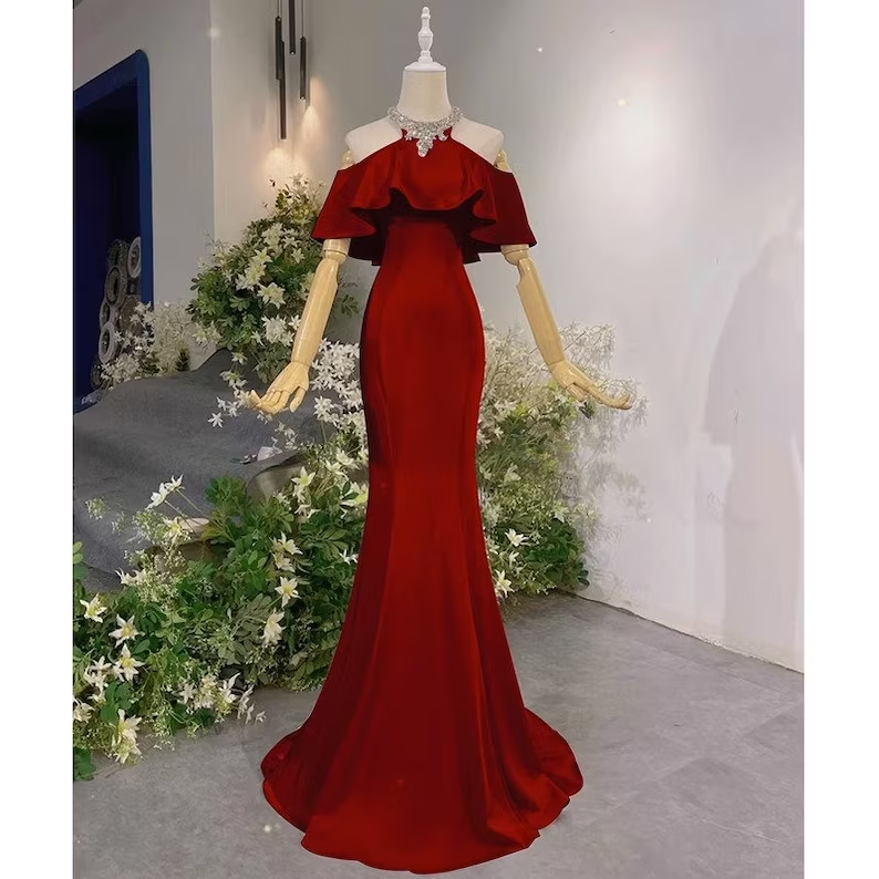 Pink Vintage Off The Shoulder Long Mermaid Prom Dressï¼_legant Evening Dress SH642