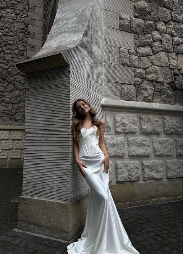 Classy Mermaid Sweetheart Neck White Satin Long Prom Dress Wedding Dress SH4617