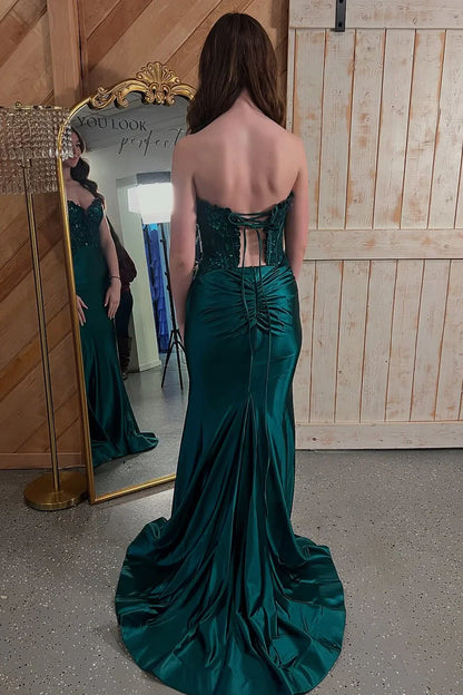 Dark Green Sweetheart Strapless Mermaid Two Tone Party Prom Dress