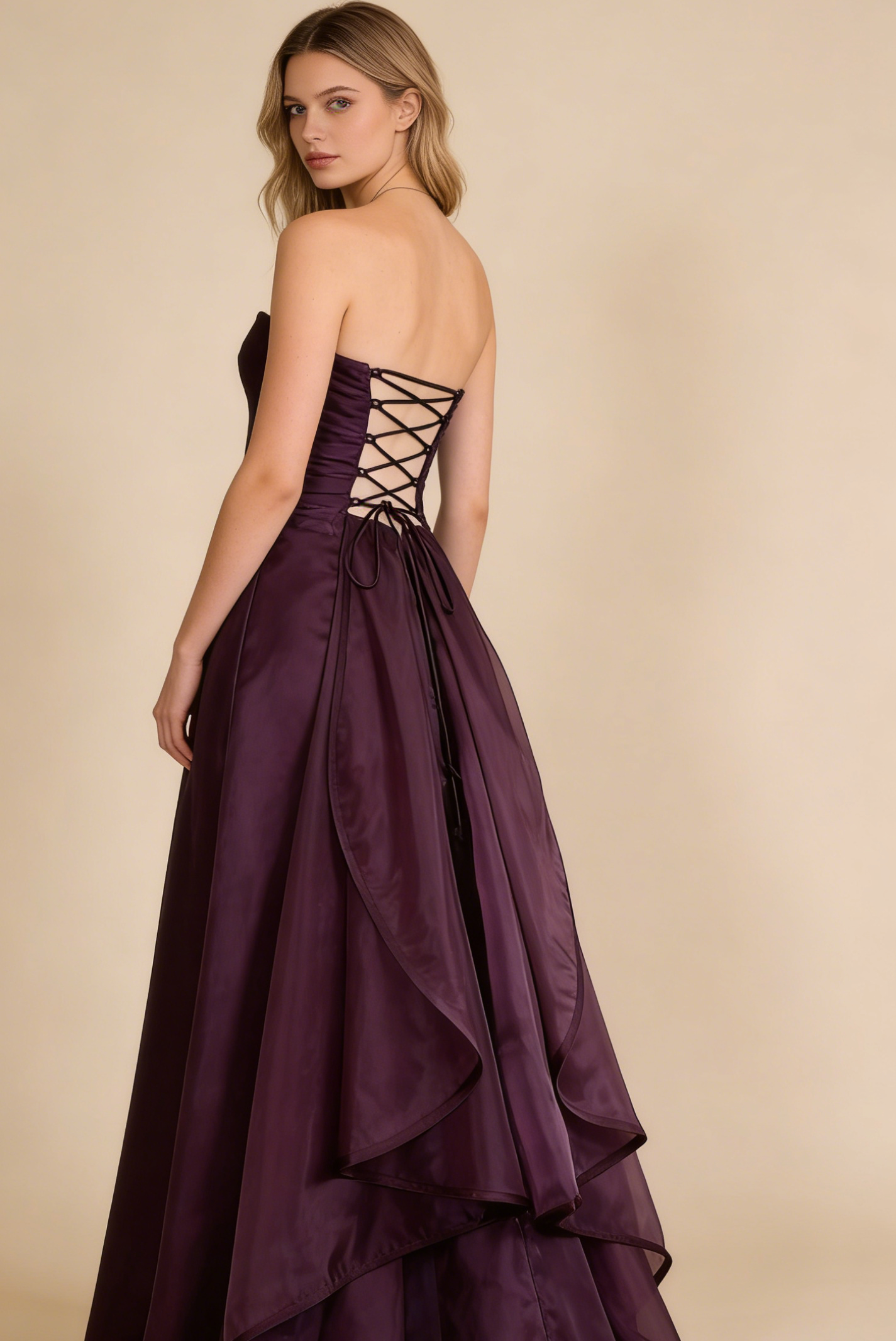 Dark Purple Strapless A-Line Chiffon Vintage Long Party Dress Evening Gown, D786
