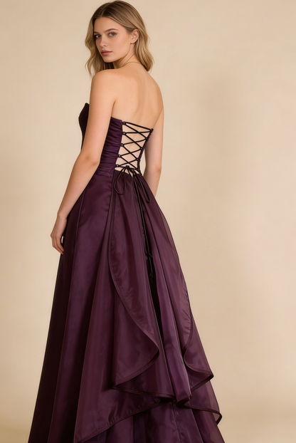 Dark Purple Strapless A-Line Chiffon Vintage Long Party Dress Evening Gown, D786