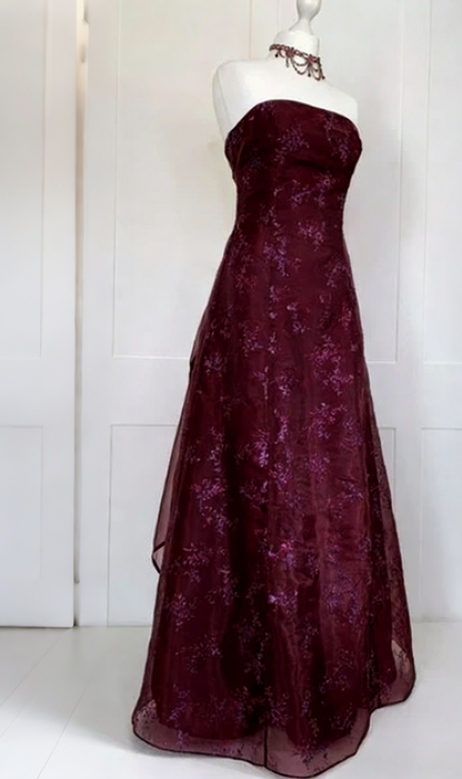 Dark Purple Strapless A-Line Chiffon Vintage Long Party Dress Evening Gown, D786