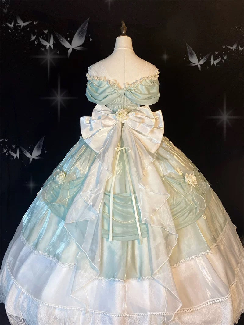 Pretty Ball Gown Sweetheart Satin Short Sleeves Long Evening Gown Prom Dresses SD1433