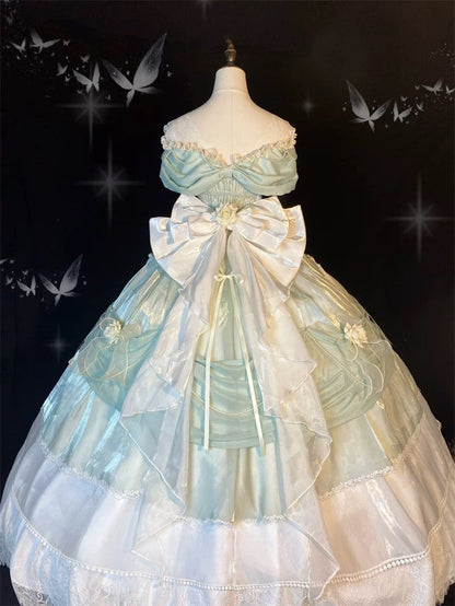 Pretty Ball Gown Sweetheart Satin Short Sleeves Long Evening Gown Prom Dresses SD1433