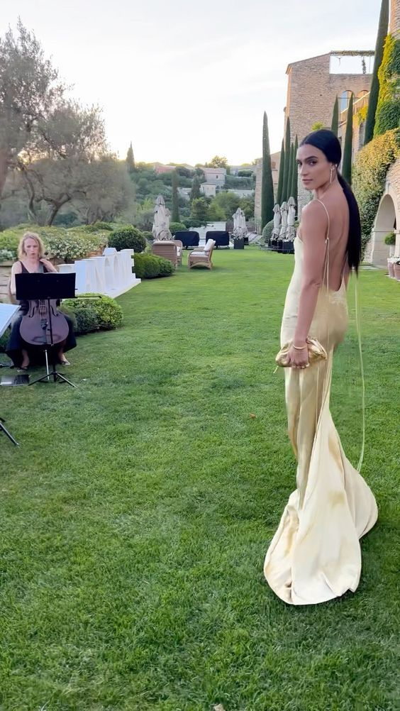Sexy Backless Yellow Mermaid Prom Dress Evening Gown SH1255
