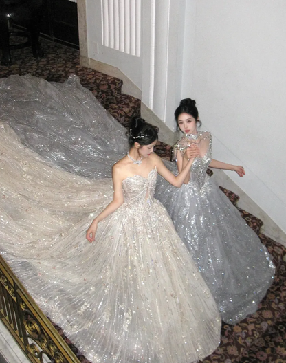Shiny Ball Gown Sweetheart Neck Sequin Beaded Tulle Prom Dress 18th Birthday Dress SH4921