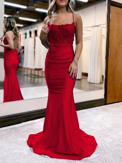 Simple Backless Mermaid Lace Green Long Prom Dress, Green Formal Elegant Evening Dress Wedding Guest Dress ED003
