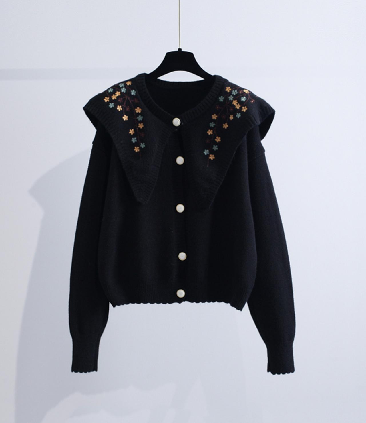 Embroidered Long-sleeved Cardigan Sweater HZ1024