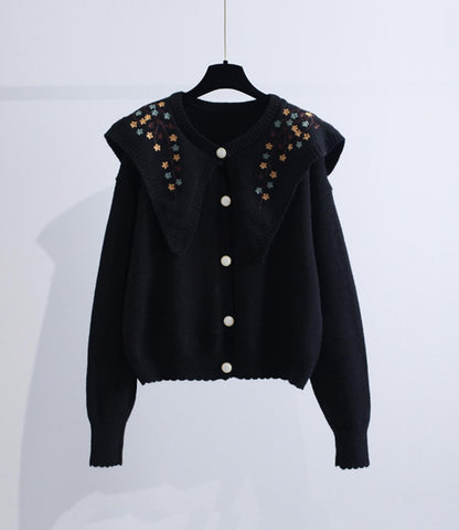 Embroidered Long-sleeved Cardigan Sweater HZ1024