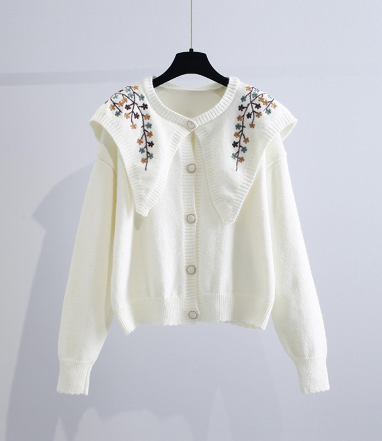 Embroidered Long-sleeved Cardigan Sweater HZ1024