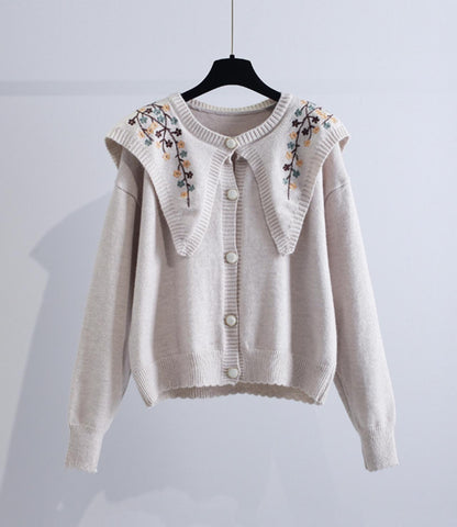 Embroidered Long-sleeved Cardigan Sweater HZ1024