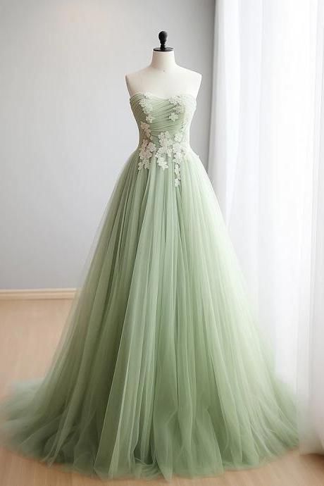 A-line sweetheart neck tulle lace applique long prom dress, formal evening dress HZ1024