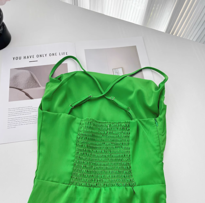 Satin Swing Neck Suspender Dress Birthday Dress HZ1024