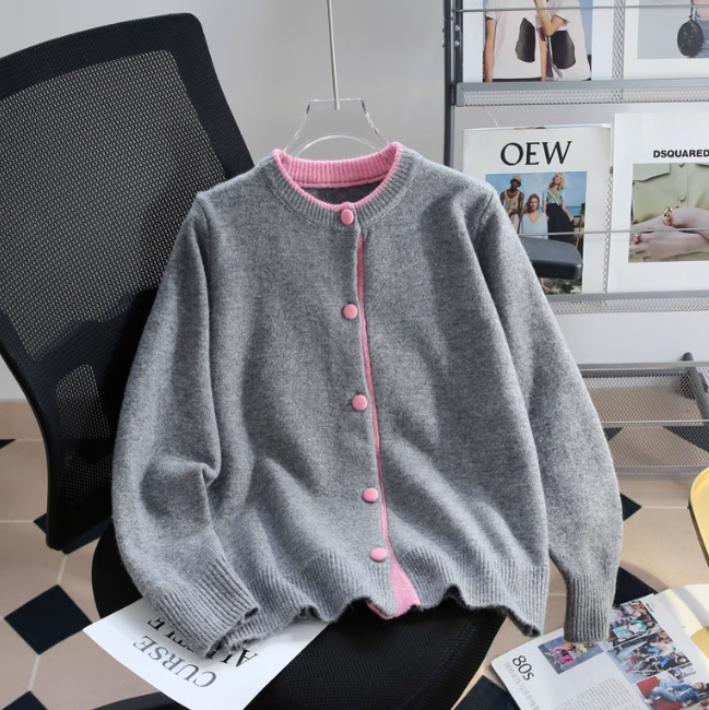 color crew neck knitted cardigan HZ1024
