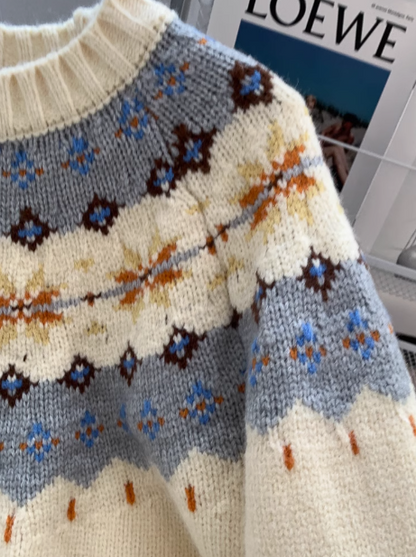 Fair Isle Vintage Jacquard Crew Neck Sweater ED01024