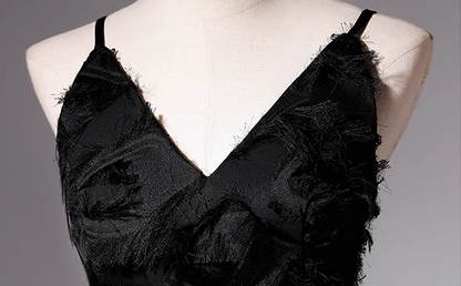 Black A-line V-neck satin long prom dress, black evening dress ED01028