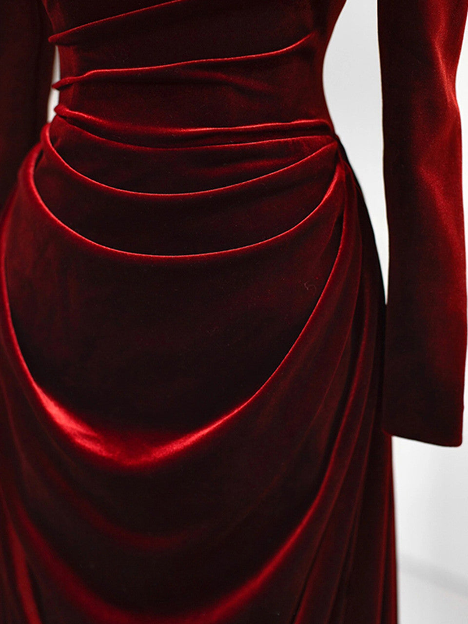 A-line square neck velvet long sleeves long prom dress, Burgundy evening dress HZ1024