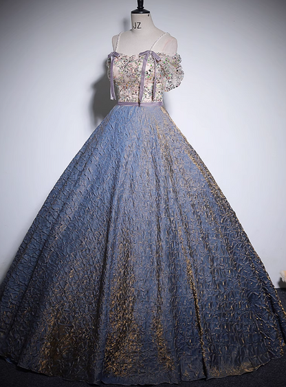 A-line off-shoulder tulle sequined long prom dress, purple evening dress HZ1024