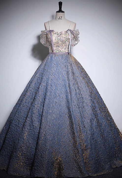 A-line off-shoulder tulle sequined long prom dress, purple evening dress HZ1024