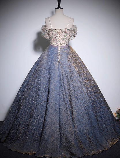 A-line off-shoulder tulle sequined long prom dress, purple evening dress HZ1024