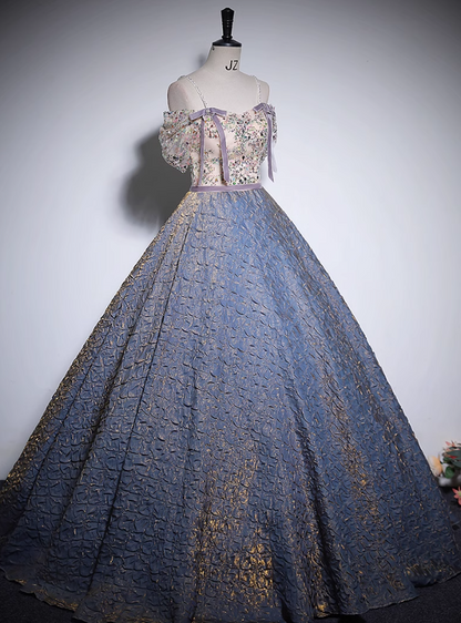 A-line off-shoulder tulle sequined long prom dress, purple evening dress HZ1024