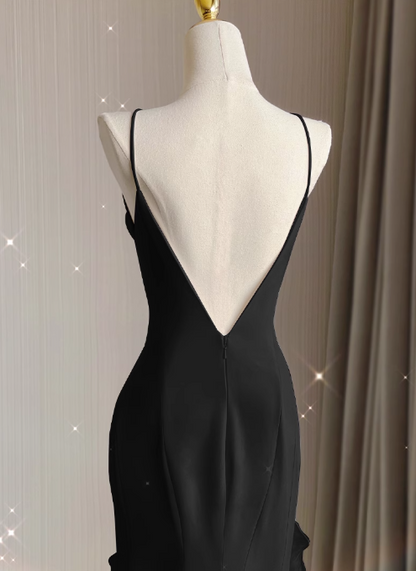 Satin long prom dress, black birthday dress HZ1024