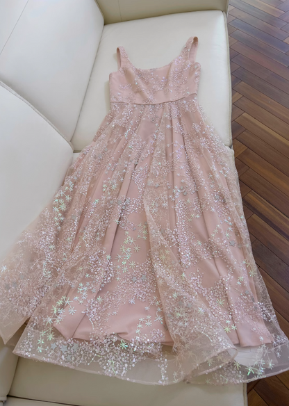 pink A-line tulle sequin short prom dress, light pink homecoming dress HZ1024