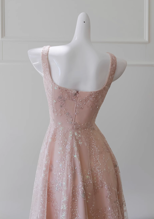 pink A-line tulle sequin short prom dress, light pink homecoming dress HZ1024
