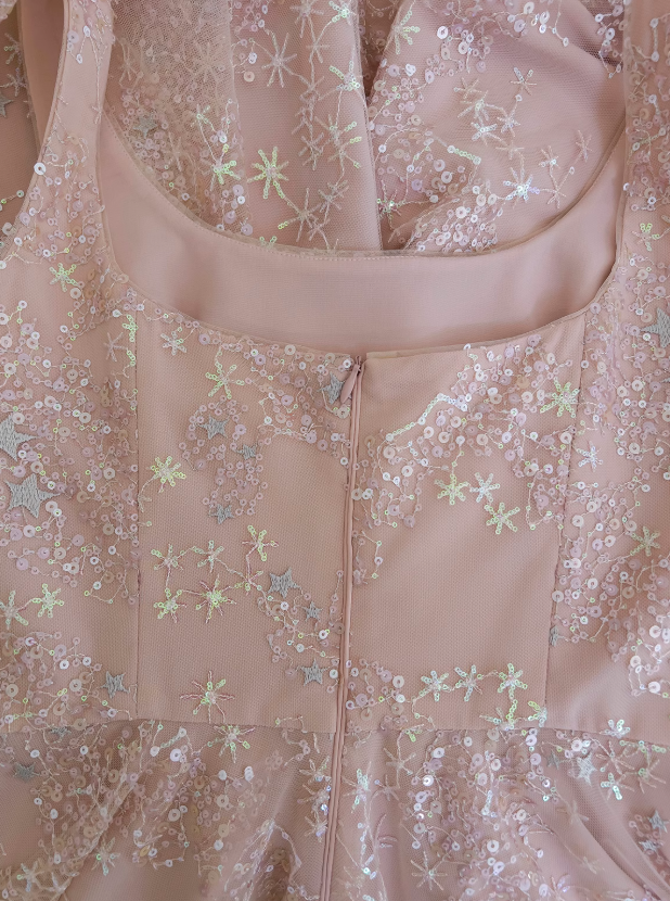 pink A-line tulle sequin short prom dress, light pink homecoming dress HZ1024
