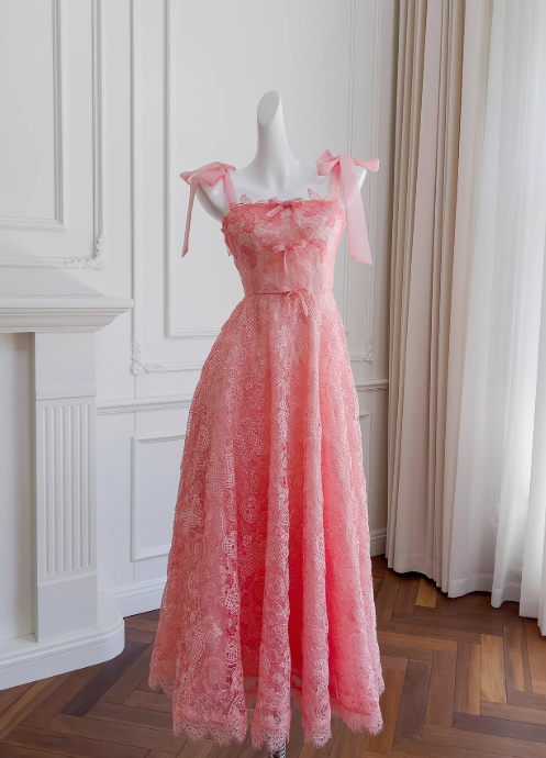 Pink A-line tulle lace short prom dress, pink homecoming dress ED01043