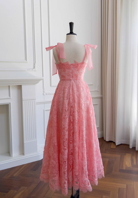 Pink A-line tulle lace short prom dress, pink homecoming dress ED01043