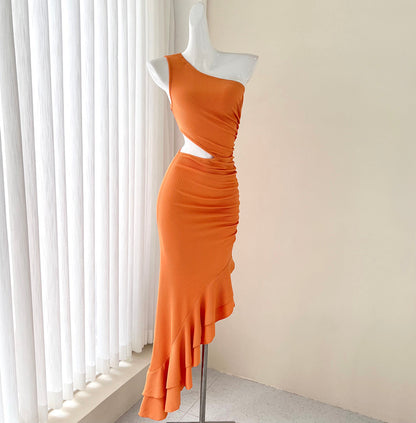 sleeveless dress with ruffled slits HZ1024