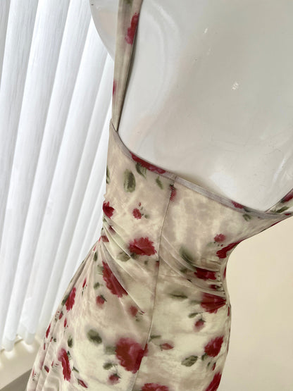 French red floral sling tea dress  ED01047