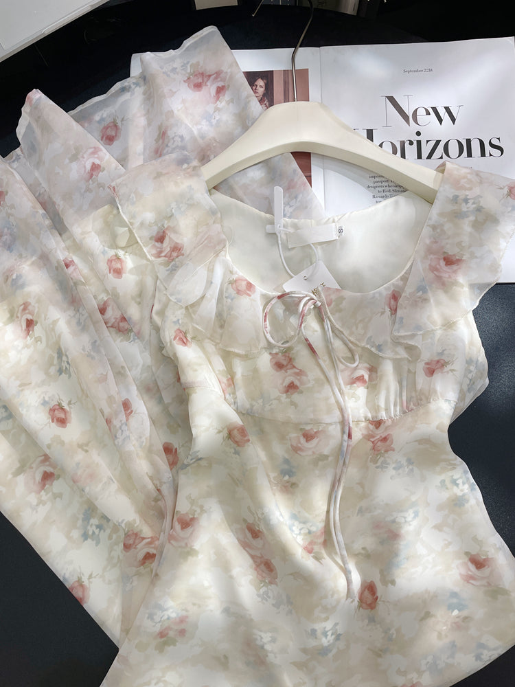 Gentle French sleeveless Sweet Floral Dress  ED01049