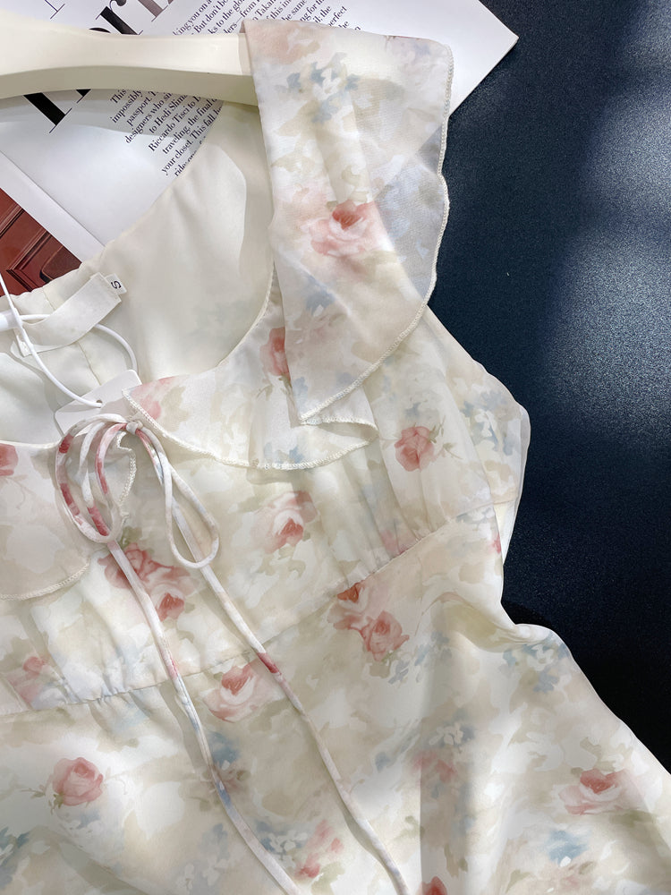 Gentle French sleeveless Sweet Floral Dress  ED01049
