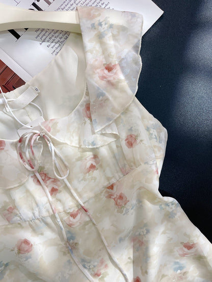 Gentle French sleeveless Sweet Floral Dress  ED01049