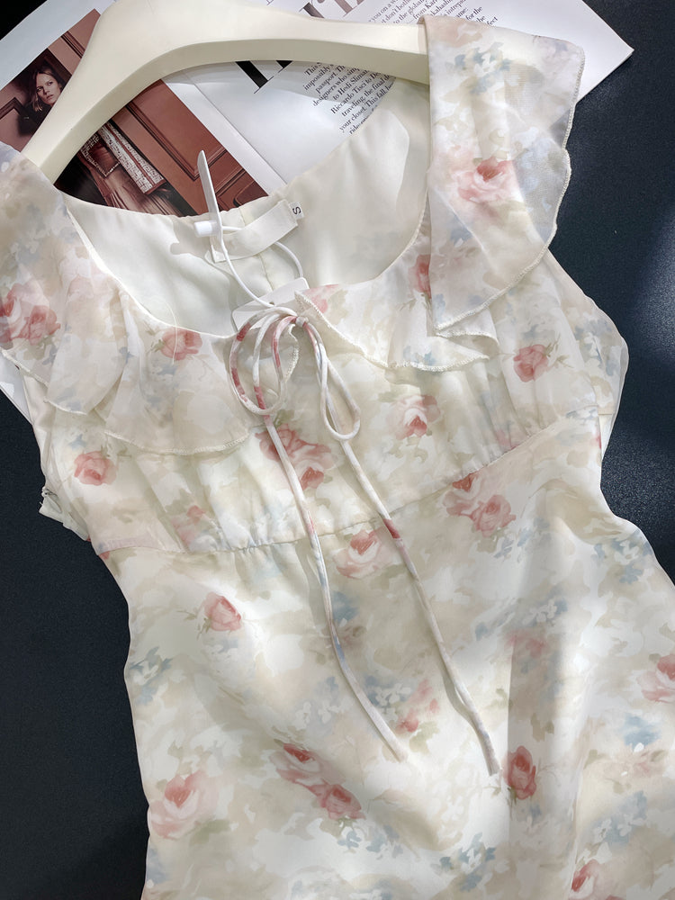 Gentle French sleeveless Sweet Floral Dress  ED01049