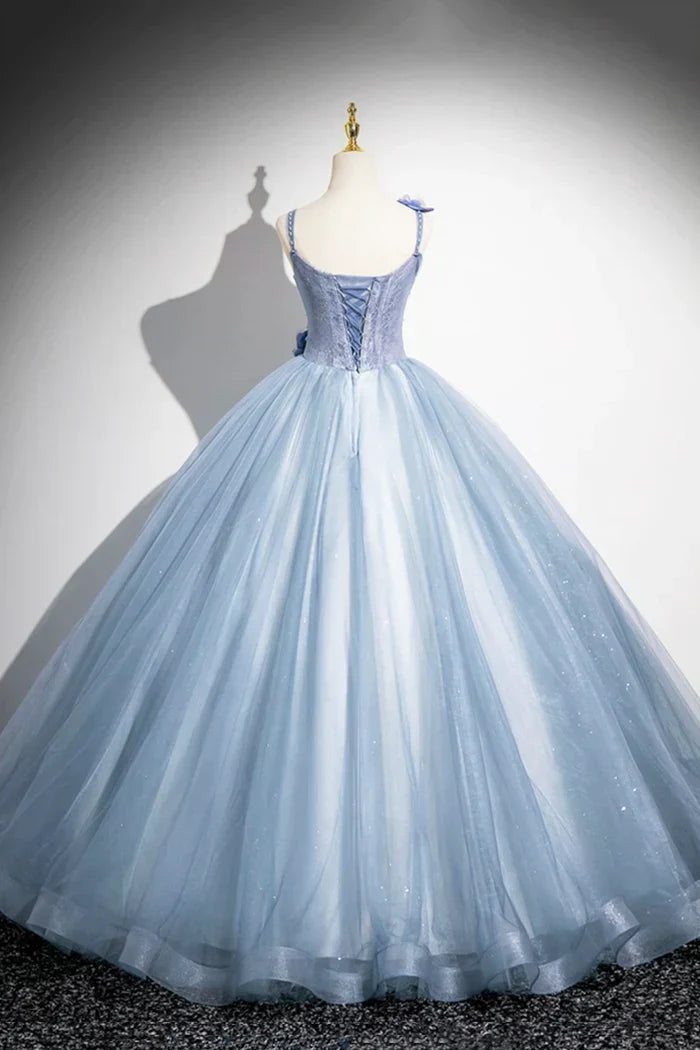 A-Line Spaghetti Strap Tulle Floor Length Prom Dress, Pretty Evening Party Dress HZ1024